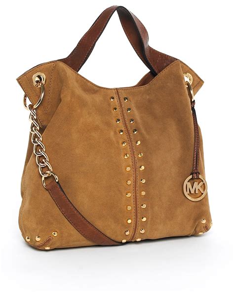 michael kors brown shoulder tote|brown suede michael kors handbags.